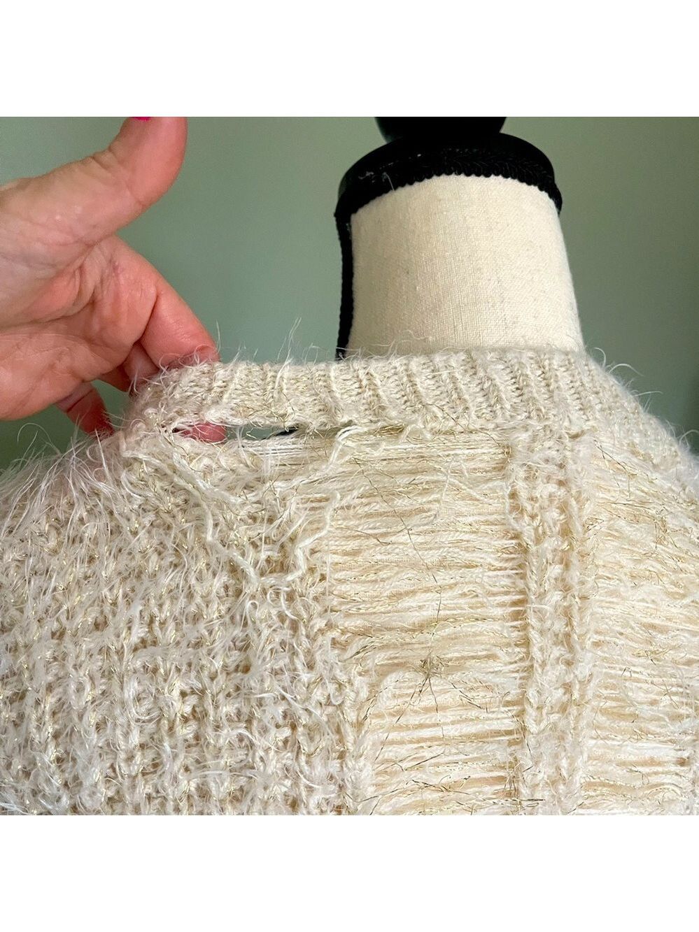 Large Beaded Distressed Knit Tunic Sweater - Picture 4 of 5